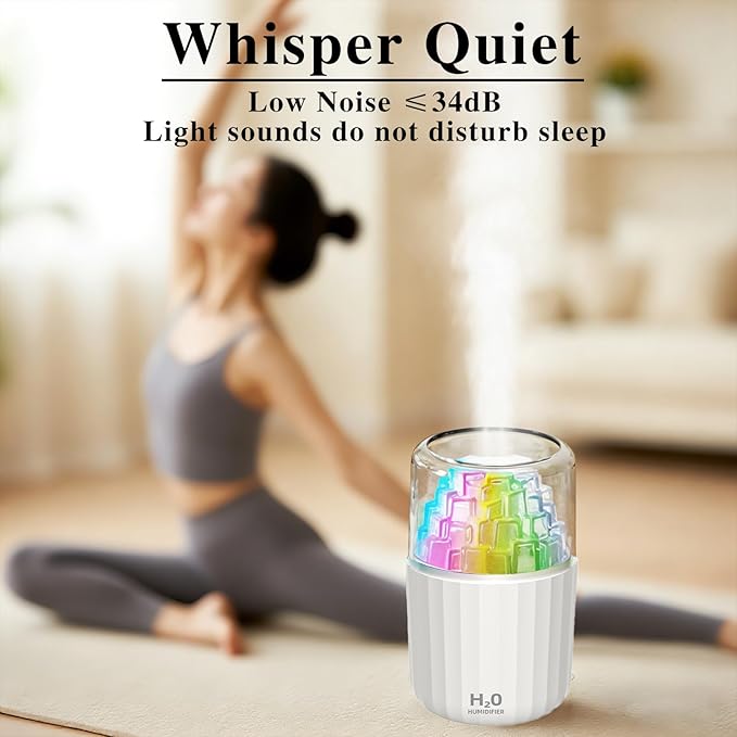 Mini Humidifier for Bedroom Office Car Travel 300ml Portable Humidifiers with Colored Light Auto-Off USB 2 Cool Mist Modes