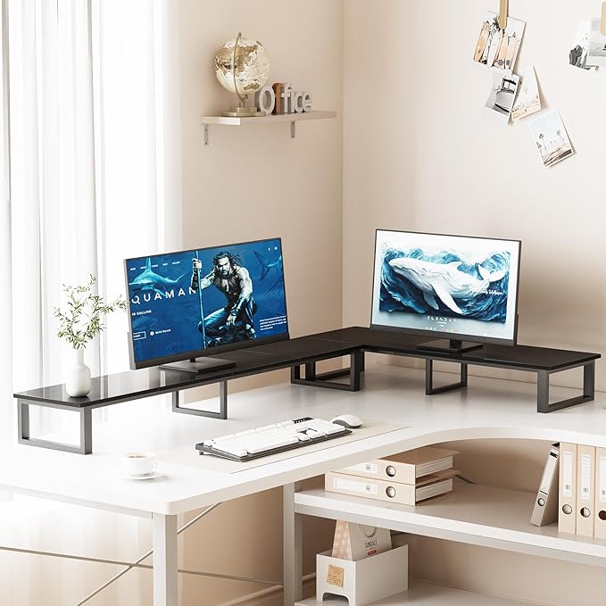 aboxoo 45" TV Riser with Light for 32-60 inch TV, TV Riser Stand Shelf, Tabletop TV Stand Riser, Computer Monitor Table for Home Living Room, Study Office (Black)