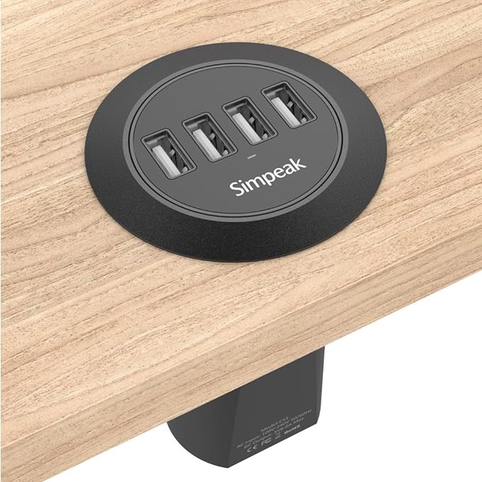 Simpeak 30W 4-Port USB Desk Charger Desktop Charging Station Mounts on The 2.0"/2.4" Grommet Hole with Power Cable (Match 2pcs Grommet),C51 Black