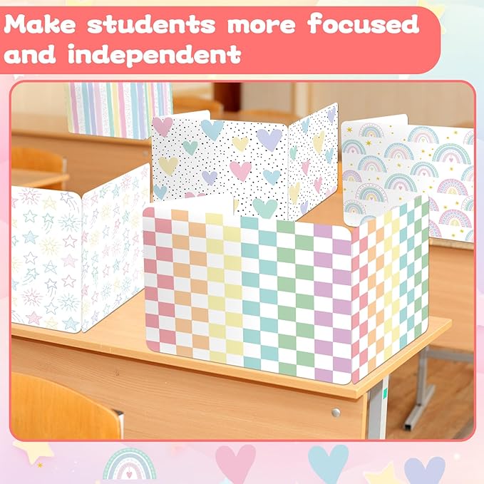 gisgfim 24 Pack Privacy Shields for Student Desk Pastel Desk Dividers Durable Privacy Folders Testing Dividers Shield Study Boards Panel Partition for Classroom Teacher Back to School Supplies