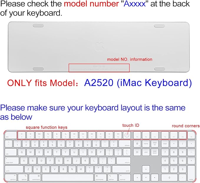 Keyboard Cover Skin for 2021 New Apple iMac Magic Keyboard (Model: A2520) with Numeric Keypad and Touch ID, Cute Printing Silicone Keyboard Protector, Litter Flowers