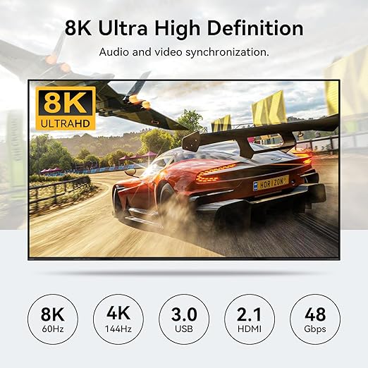 4 Port Dual Monitor HDMI KVM Switch 4 Computers 2 Monitors 8K 60Hz 4K 120Hz KVM Switches for Four PC Share Four USB 3.0 Devices Support Copy and Extend Mode 23CM Longth