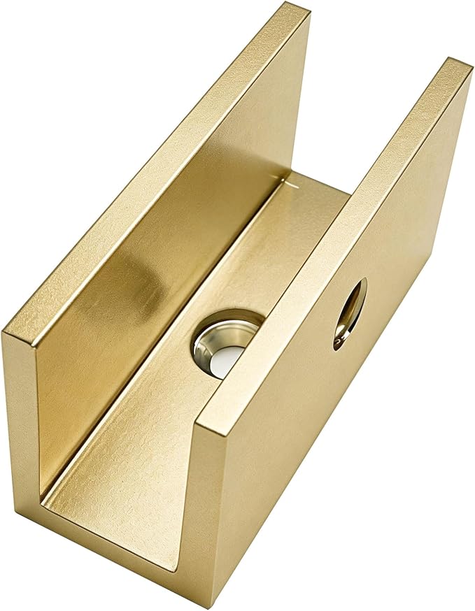 Solid Brass Glass Clamp – Fixed Mount Bracket Hardware Kit for 3/8" to 1/2" (10-12mm) Glass, Gold Finish
