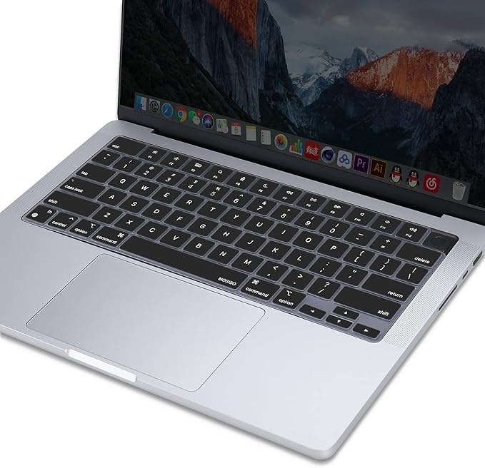 MOSISO Keyboard Cover Skin Compatible with MacBook Air 15 inch M3 A3114 M2 A2941/Air 13.6 A3113 A2681/Pro 14/16 M4 M3 M2 M1, Black