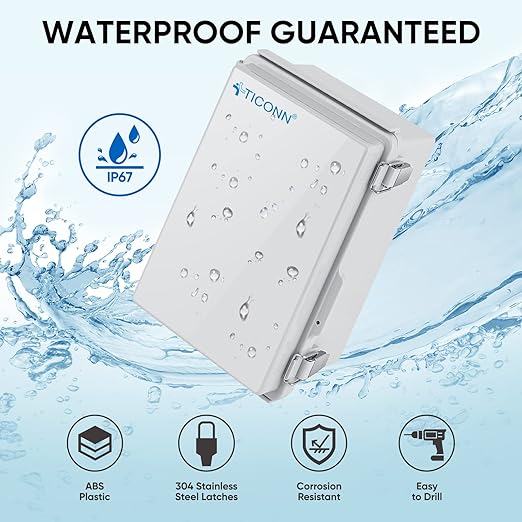 TICONN 2PK Outdoor Electrical Box Waterproof, Junction Box IP67 ABS Plastic Enclosure with Hinged Cover with Mounting Plate, Wall Brackets, Cable Glands (Off-White, 11"X7.5"X5.5")
