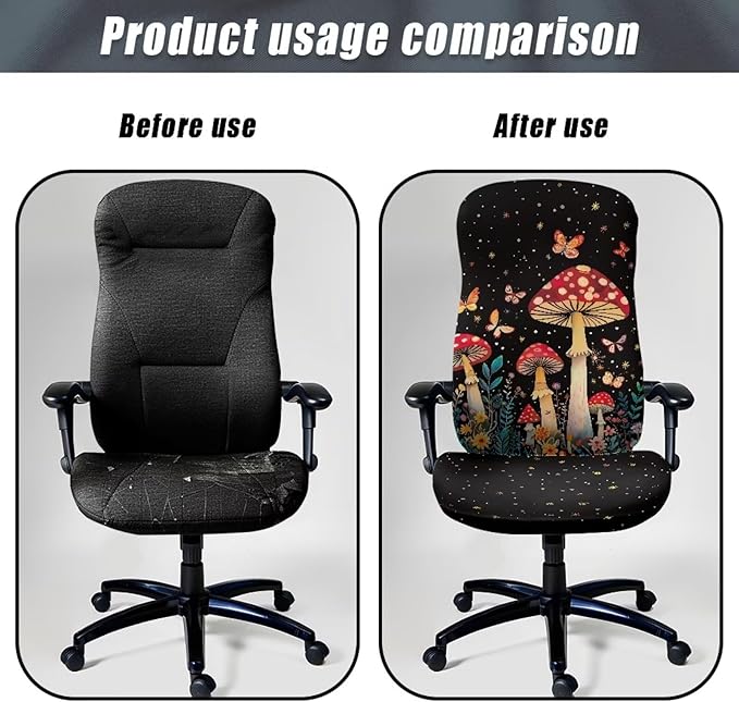 Talayituse Mushroom Butterfly Flower Print Office Chair Covers Stretch Computer Chair Slipcover Removable Boss Chair Seat Cushion Protectors for Armrest Chair Universal Rotating Chair, S