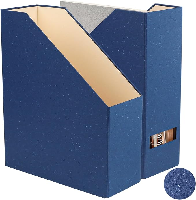 Magazine Holder - File Holder and Desk Organizer, Paperboard Book Organizer and Storage Box for Documents, Magazine Holder Rack for Classroom, Home, and Office (Classic Blue, 2-Pack)