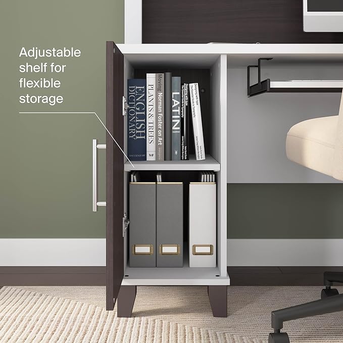 Bush Home 72-Inch L-Shaped Desk with Hutch, Corner Computer Office Desk with File and Box Drawers, Shelves and Storage Cabinet, Home Office Workstation, Somerset Collection, Storm Gray and White