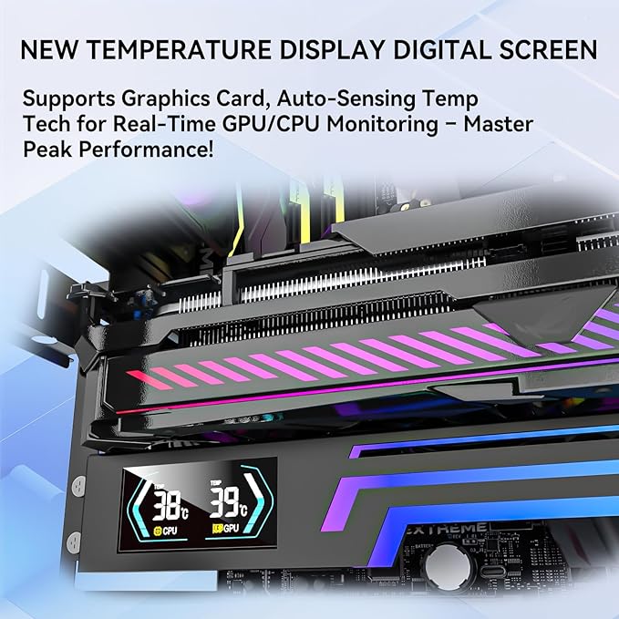 ARGB GPU Support Bracket with CPU & GPU Temp Display, Universal Graphics Card Support, Multi Angle Adjustable GPU Sag Bracket for Video Cards, GPU Stand Built-in 5V3PIN Addressable RGB Strip