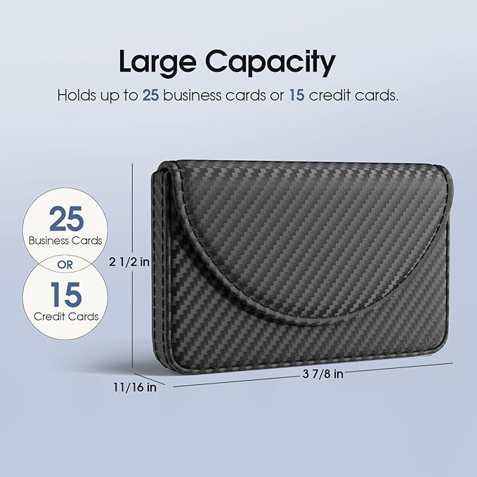 MaxGear Business Card Holder Case, PU Leather Business Card Case for Purse, Pocket Travel Name Card Holder Wallet for Men or Women Gift, Portable Magnetic Business Card Carrier, Slim, Black Carbon