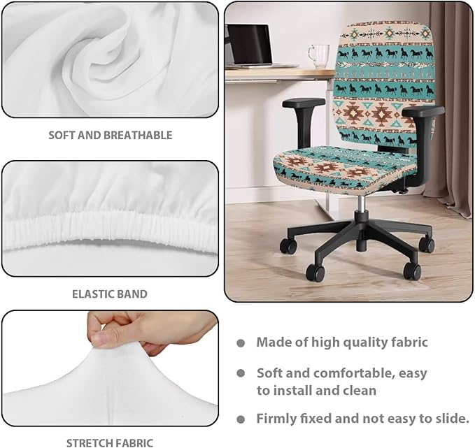 Western Horse Office Chair Covers for Women Men Stretchable Office Chair Seat Cover 2 Piece Washable Gaming Chair Cover Universal Fit Wheelchairs,Computer Chairs,Gaming Chairs