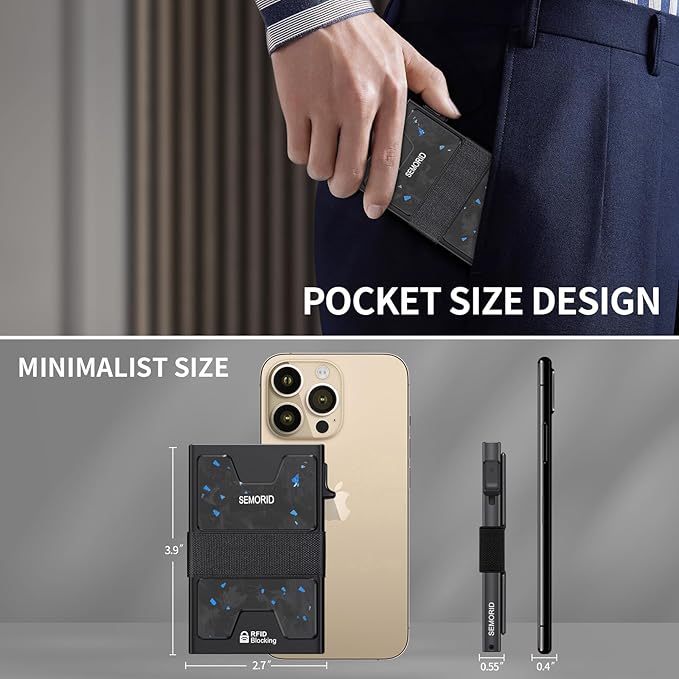 SEMORID Minimalist Wallet for Men, Slim RFID Blocking Mens Wallet, Aluminum Pop Up Card Case, Thin Metal Credit Card Holder with Cash Strap -12 Cards Storage