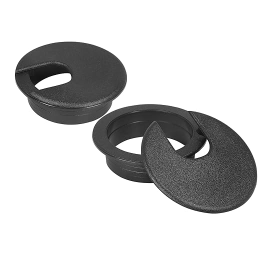 2" Black Desk Grommet, JTemgle Plastic Cable Hole Cover Computer Table Cord Wire Organizer Caps Desktop Cord Management for Home Office TV Stands Tabletops, 2 Pieces