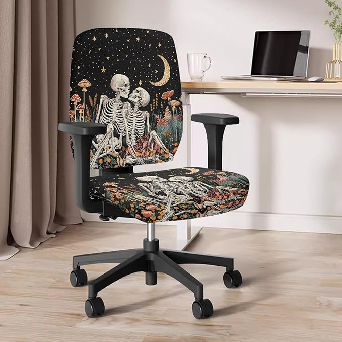 GLENLCWE Computer Office Chair Cover Protective Moon Skeleton Mushroom Standard Size Easy to Install Seat Cushion Split Protectors Stretch Decorative