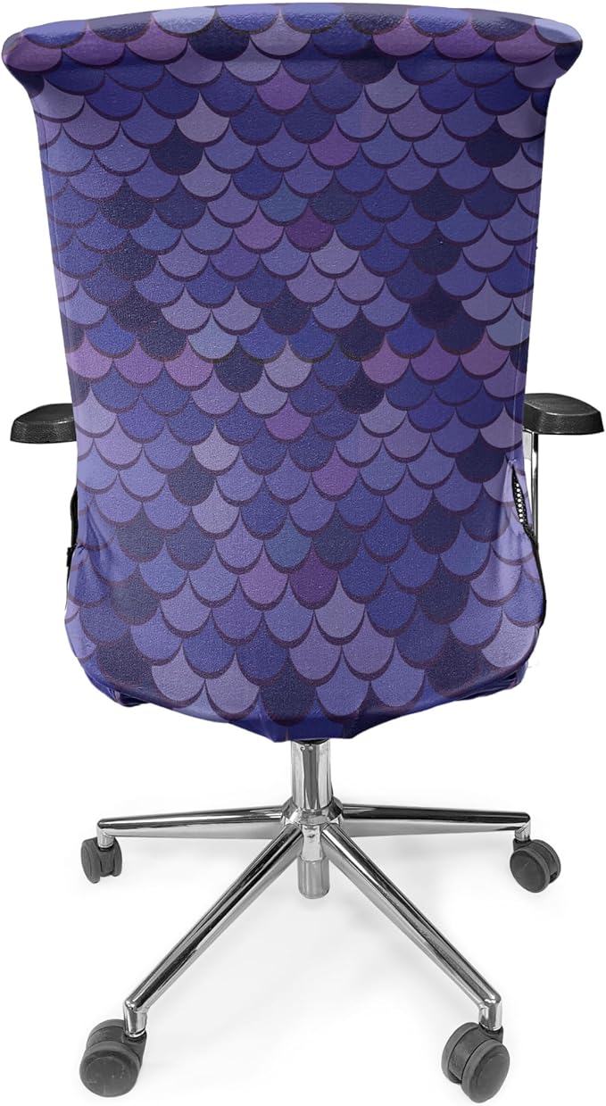 Ambesonne Mermaid Tail Office Chair Cover, Japanese Folk Inspired Cartoonish Squama Scales in Purple Color Palette, Stretchable Decorative Universal Size High Back Printed Slipcover, Purple