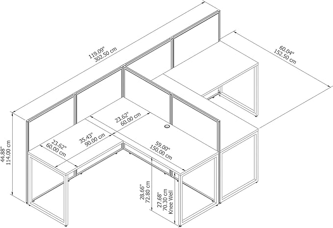 Bush Business Furniture Double Cubicle Desk with Privacy Panels | Easy Office Collection Two Person L Shaped Table | 60Dx120Wx45H