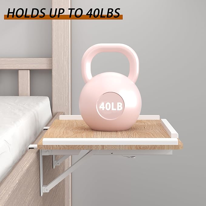 Foldable-Bedside-Shelf-for-Bunk-Bed - Extra Large Metal Clamp On Top Bunk Accessories Heavy Duty Floating Caddy Tray for Dorm Room Essential-White