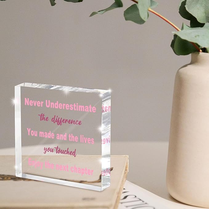 Retirement Gifts for Women - Boss Present for Lady - Pink Acrylic Decoration Office Desk Decor Retirement Decorations - Coworker Leaving Gifts for Women