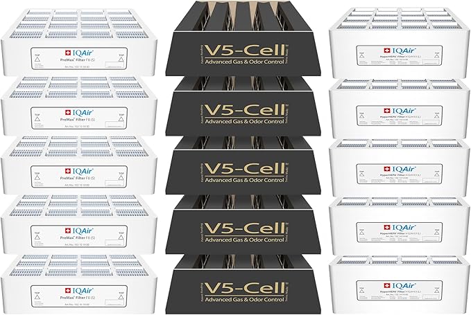 IQAir 3-in-1 Filter Bundle 5 Pack - Genuine Replacement Filters for HealthPro Plus - PreMax Pre-Filter - V5 Cell Gas & Odor Filter - Patented HyperHEPA Filter - Swiss Made Filters for Air Purifiers