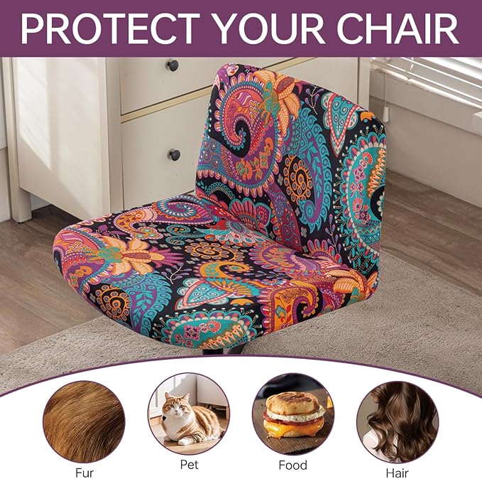 Armless Chair Slipcover Stretch Criss Cross Chair Cover, Mid Back Wide Seat Accent Chair Covers,Modern Vanity Chair Cover for Office Desk (P)