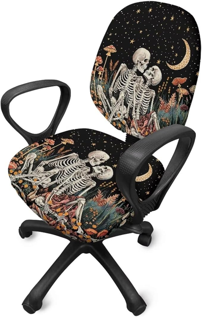 GLENLCWE Computer Office Chair Cover Protective Moon Skeleton Mushroom Standard Size Easy to Install Seat Cushion Split Protectors Stretch Decorative