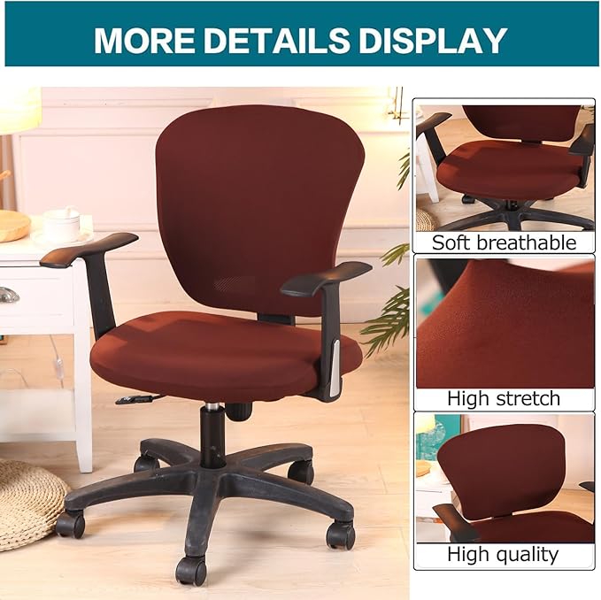 Office Computer Chair Cover Stretch Universal Jacquard Seat Slipcover 2 Piece for Desk Rotating Armless Chair, Removable Washable Anti-dust Chair