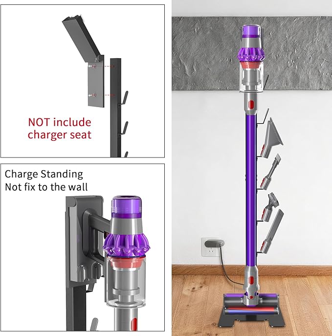 XIGOO Heavy-Duty Dyson Vacuum Stand for Gen5detect V15 V12 V11 V10 V8 V7 V6, Freestanding Vacuum Stand for Dyson Cordless Vacuum, Metal Docking Station with 6 Hooks, No-Drill Organizer, Black