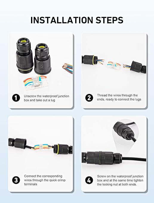 SARDVISA 3-Pack Junction Box with 3 Pin Electrical Cable Connectors, IP68 Waterproof, 4-10mm Adjustable Wire Box, Outdoor Wire Connector Kit for Garden/Landscape Lights, Camera Cable, Car Power Cord