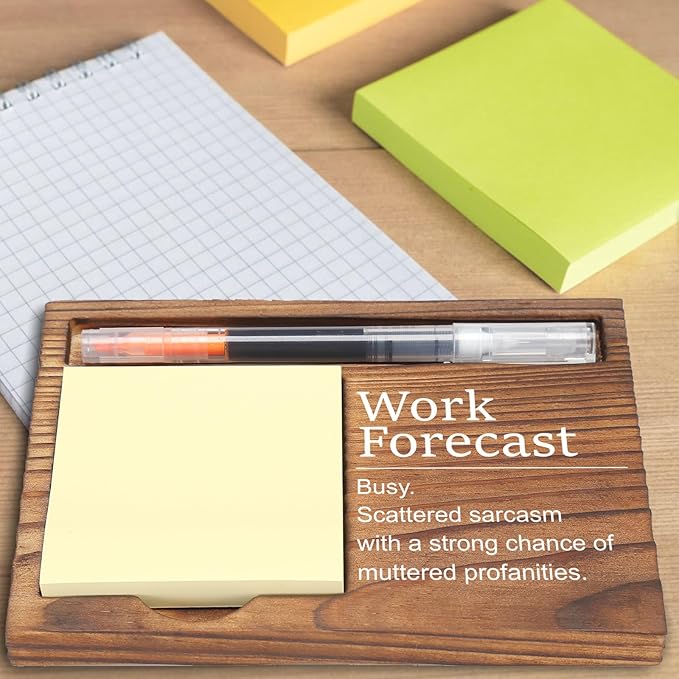 Work Forecast Sticky Note Holder, Funny Office Desk Organizer, Sarcastic Work Gift for Coworkers, Boss, Employees, Self-Stick Note Pad Holders EDP125