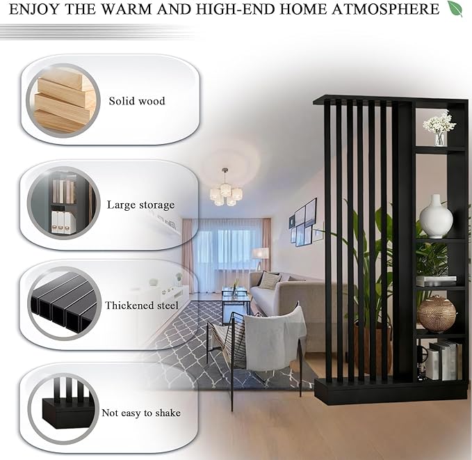 Room Divider with Shelves, Entrance Hall Partition Screen Column Floor to Ceiling - Freestanding Room Divider with Storage Shelf, Freestanding Decor for Bedroom (A Black + Black, 39.4in / 100cm)