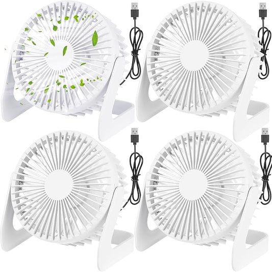 Geelin 4 Pcs Desk Fan 5 Inch Small Table Fan Desktop USB Office Speeds Portable Quiet Operation and 360 Degree Rotate, Convenient Carry Handle Personal Table for Home, Office (Beige)