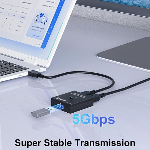 USB 3.0 Switch Selector, Bi-Directional USB Switch 2 in 1 Out / 1 in 2 Out, MLEEDA USB3.0 Switcher for 2 Computers Share Keyboard Mouse Scanner Printer