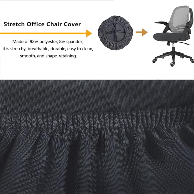 Office Chair Covers Set, Stretchable Washable Chair Cover, Universal Fit for Desk Chairs, Gaming Chairs, Home Office Fabric Protectors Slipcover (Seat Cover - Dark Grey)