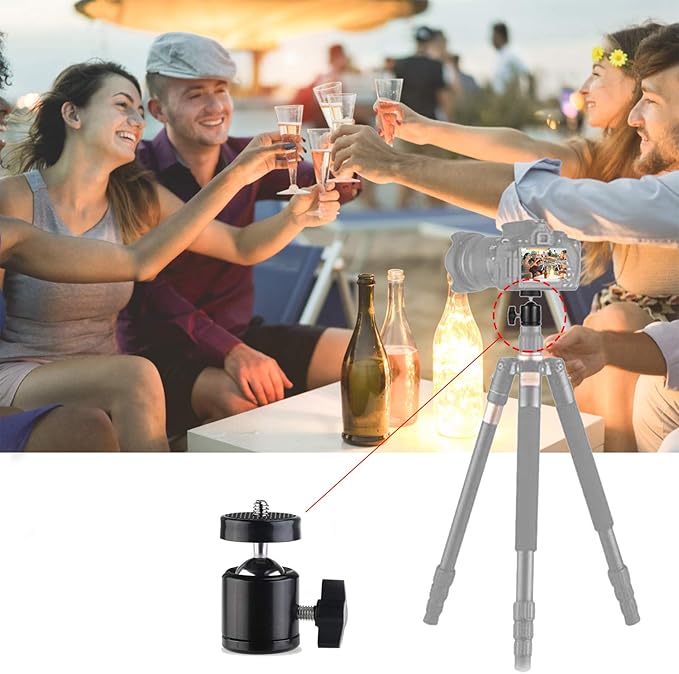 Universal 1/4" Swivel Mini Ball Head Screw Tripod Mount with Hot Shoe（2 Pack）, Eszkozta 360 Degree Rotating Mount Base Adapter for DSLR Cameras HTC Vive Tripods Monopods Camcorder Light Stand…