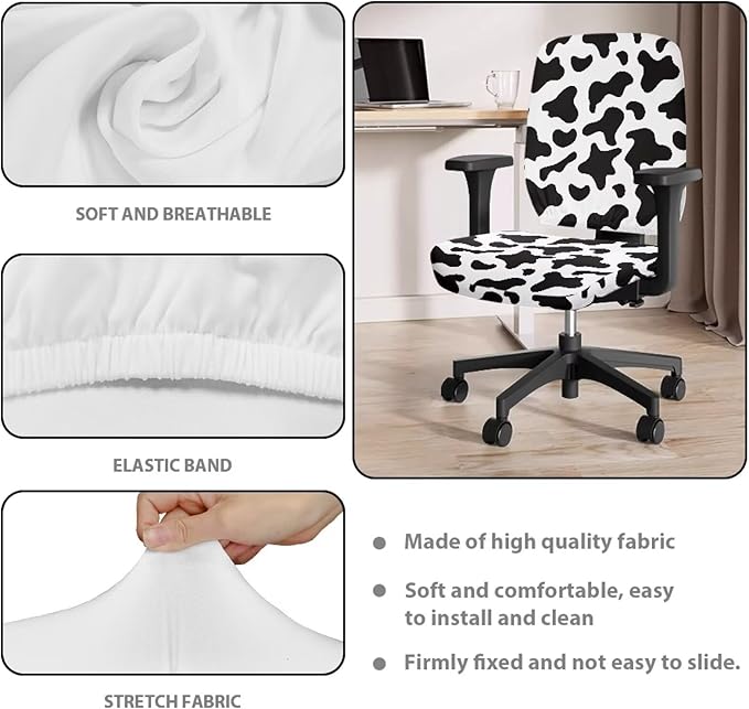 Cow Print Office Chair Covers Stretchable Office Chair Seat Cover 2 Piece Washable Gaming Chair Cover Universal Fit Most Wheelchairs,Computer Chairs,Gaming Chairs