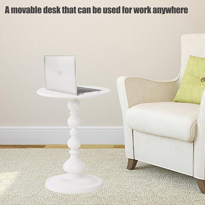 Pedestal White Metal Side Table, Sofa Coffee Table, Small TV Tray Table for The Sofa In the Living Room and Bedroom, Mini Coffee Table is Lightweight and Convenient to Move, 20.47 (H) *13.77 (W)