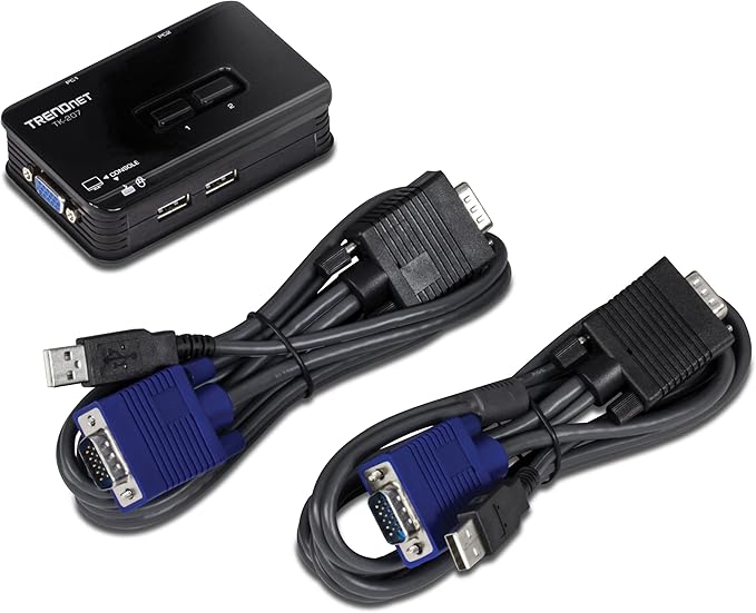 TRENDnet 2-Port USB KVM Switch, TK-207K, Control Two Computers with One Set of Console Controls, 2048 x 1536 Resolution, 60Hz Refresh Rate, All Required Cabling Included, Black