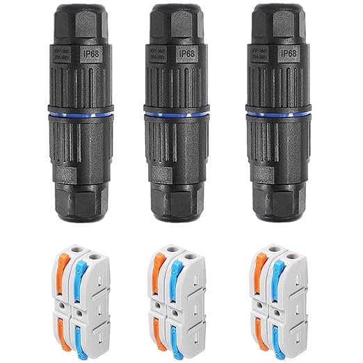 3PCS IP68 Waterproof Electrical Cable Connector, Outdoor 2 Way Junction Box, Waterproof Wire Connectors with Replaceable Lever Wire Connectors for AWG 28-12, Quick Screwless Installation