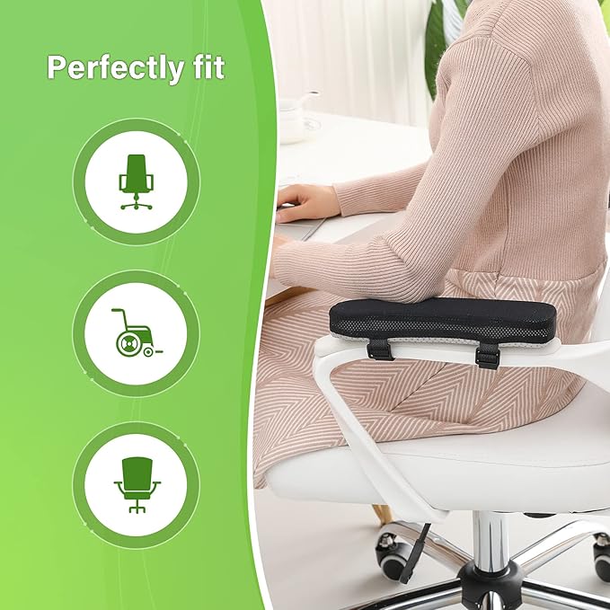 LargeLeaf Chair Armrest Cooling Gel Cushions Elbow Pillow Pressure Relief Office Chair Gaming Chair armrest with Memory Foam armrest Pads 2-Piece Set of Chair