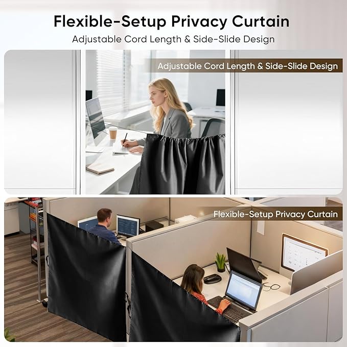 72" W x 66" H Cubicle Curtain for Office Privacy Curtains for Room Divider Door, Desk Shade for Cubicle to Block Ligh, Temporary Door for a Room Privacy, 1Pcs with 4 Hook, Black