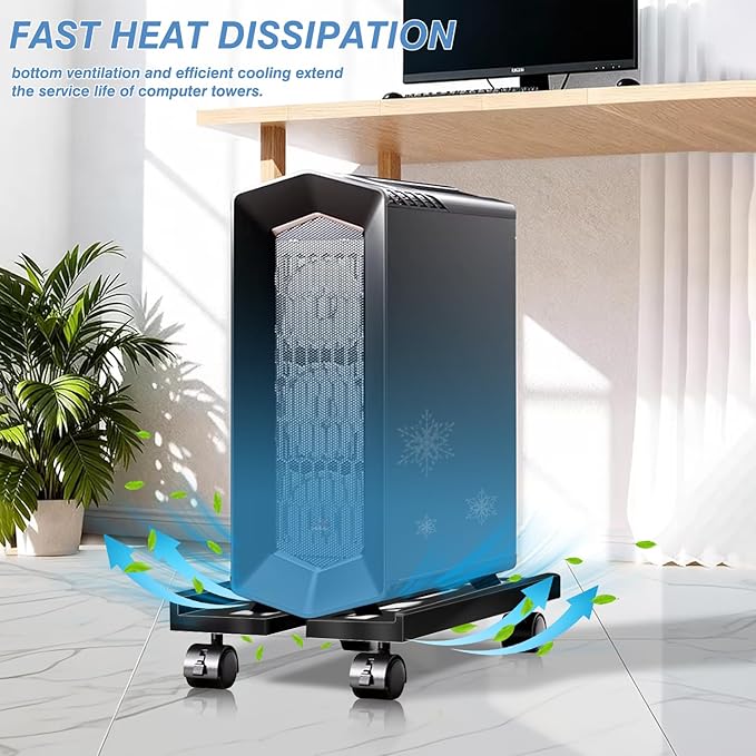 Computer Tower Stand, Adjustable Mobile CPU Stand with 4 Rolling Caster Wheels, PC Tower Stand Fits Most PC Under Desk-White