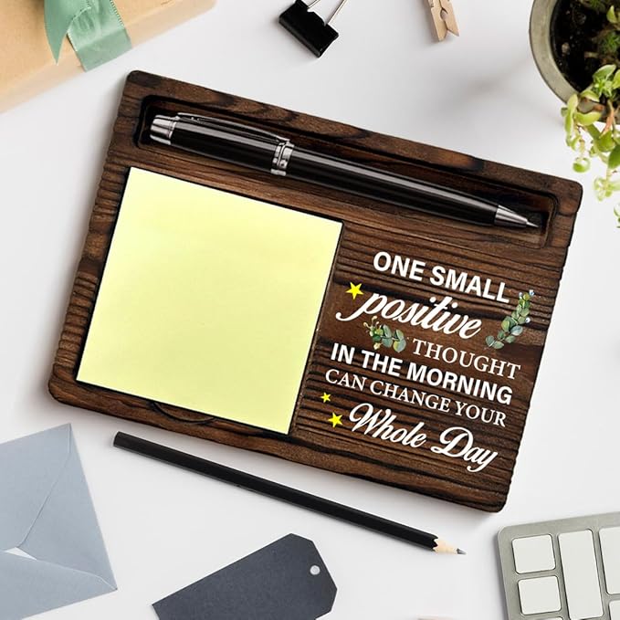 Motivational Gifts for Women Men Coworker, Inspirational Sticky Note Holder One Small Positive Thought in the Morning Can Change Your Whole Day Post it Note Dispenser for Office Home Desk Decor