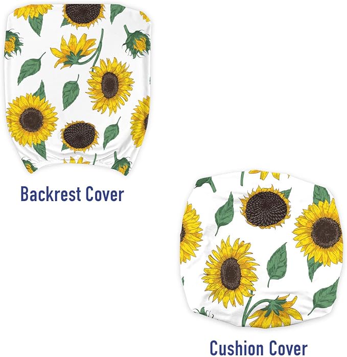 Ambesonne Sunflower Office Chair Slipcover, Agricultural Pattern Botanical Inspiration Hand-Drawn Flowers, Protective Stretch Decorative Fabric Cover, Standard Size, Green Brown