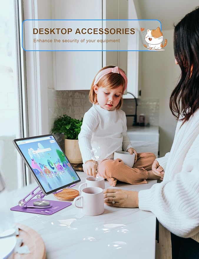 Aoviho Tablet Stand 360° Rotating Aluminum Holder - Adjustable, Portable & Foldable Monitors Stand for iPads, Compatible with 4-13.3" Tablets, Purple