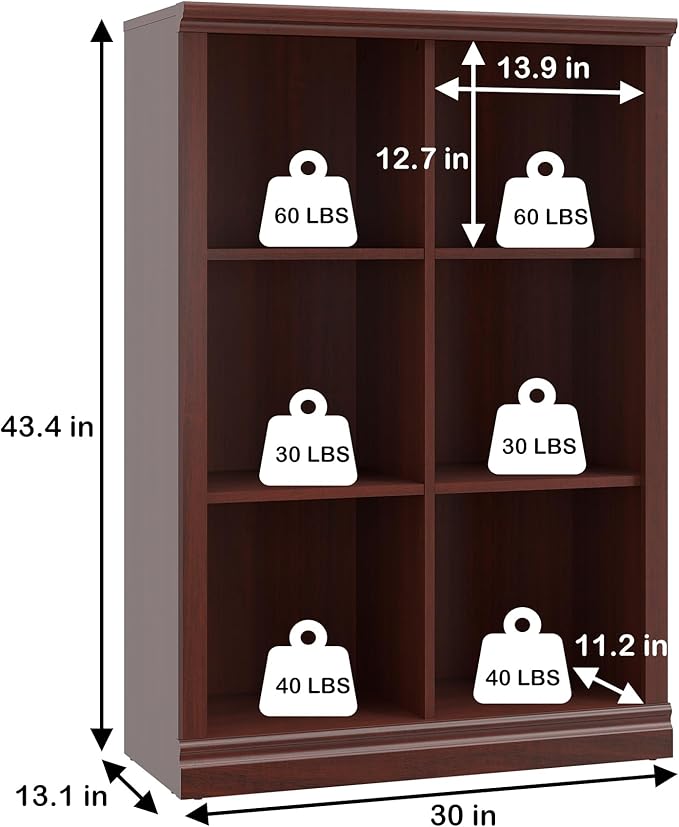 Bevfint 6 Cube Storage Organizer - 3 Tiers 6 Storage Cube Adjustable Space Book Case, Display Cabinet Organizer with Bookcase, 30 inch Width Horizontal Bookshelf for Home Library Office, Mahogany