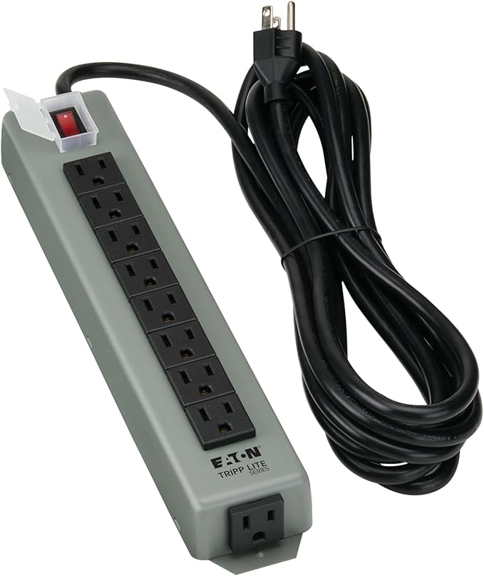 Eaton Tripp Lite series 9-Outlet Heavy Duty Power Strip, Metal, Mountable (Wall Mount & Under Desk) 15ft Extension Cord, On/Off Switch Cover, Industrial Garage Shop Work Bench Applications (UL24CB-15)