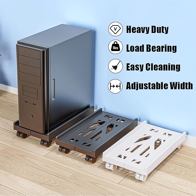 BYMECOST Adjustable Computer Tower Stand, PC Stand Mobile CPU Stand with 4 Rolling Caster Wheels Fits Most PC Under Desk, Ventilated Under Desk PC Tower Holder for Office,Gamers