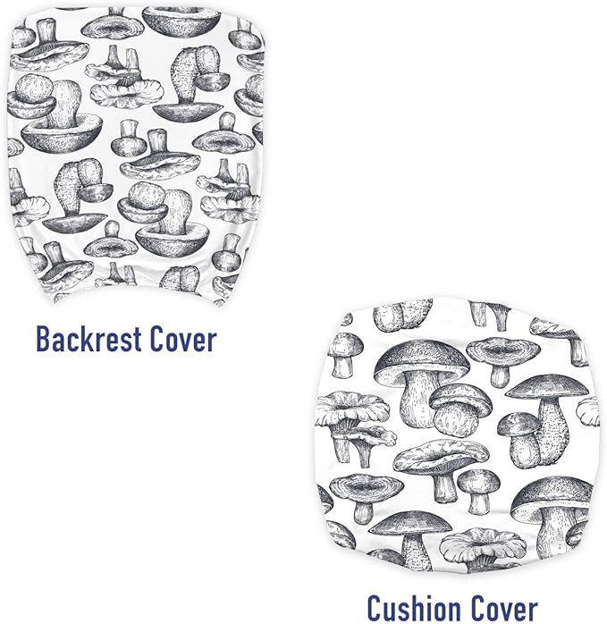 Ambesonne Mushroom Office Chair Slipcover, Hand Drawn Fungus Forest Botany Vegetables Wild Organic Cooking Sketch Art, Protective Stretch Decorative Fabric Cover, Standard Size, Purpleblue White