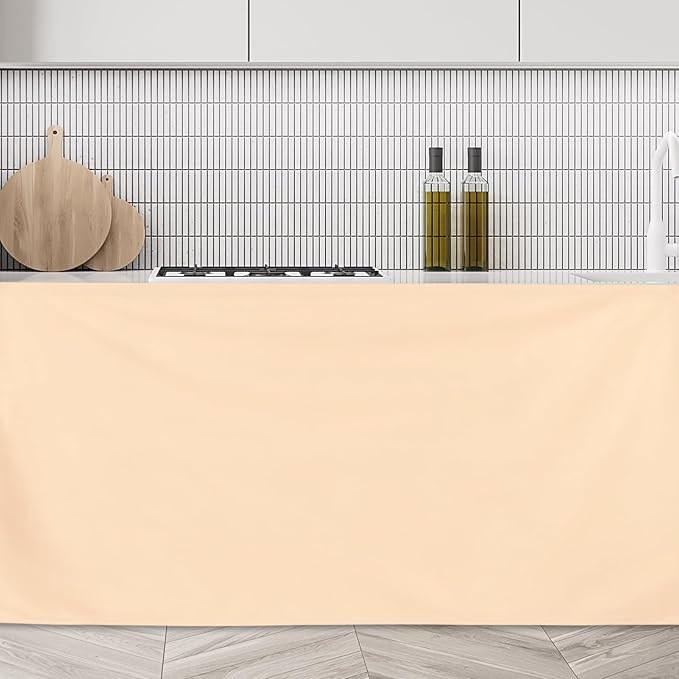 uxcell Cabinet Curtains, Dust Proof Privacy Drape Short Curtain, Hook & Loop Under The Desk Skirt for Kitchen Bathroom Closet Storage Room (35.4" W x 27.6" H, Beige)