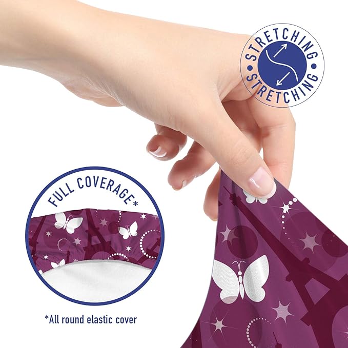 Ambesonne Eiffel Office Chair Slipcover, Abstract Composition with Towers White Butterflies and Stars Ethereal Display, Protective Stretch Decorative Fabric Cover, Standard Size, Violet White